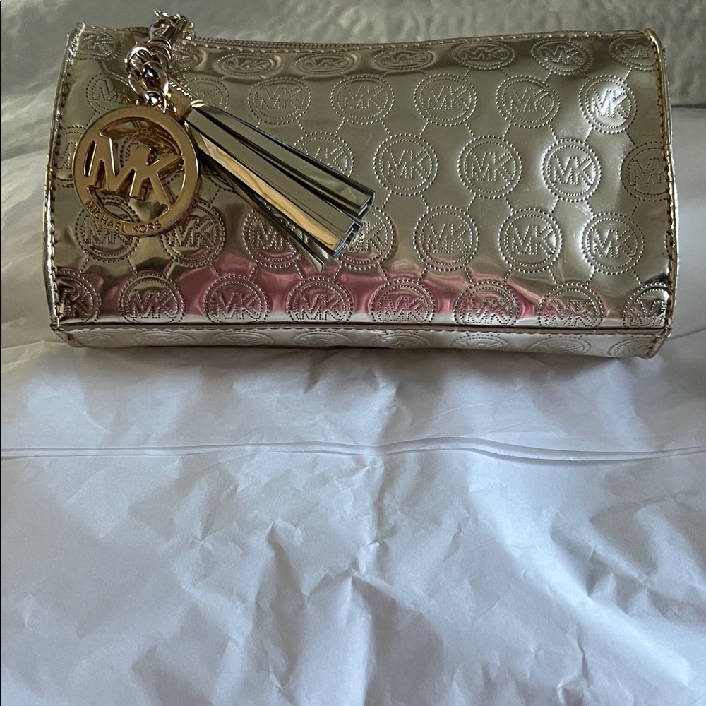 Michael by Michael Kors Gold Embossed Logo Clutch/Cosmetic Bag - Picture 10 of 10